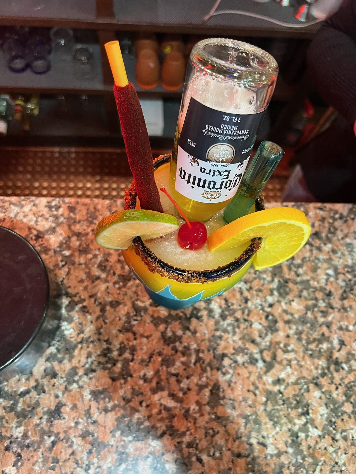 A colorful house cocktail at Taquitos Mexico