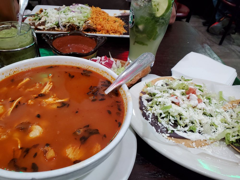 A generous table of Mexican dishes at Taquitos Mexico